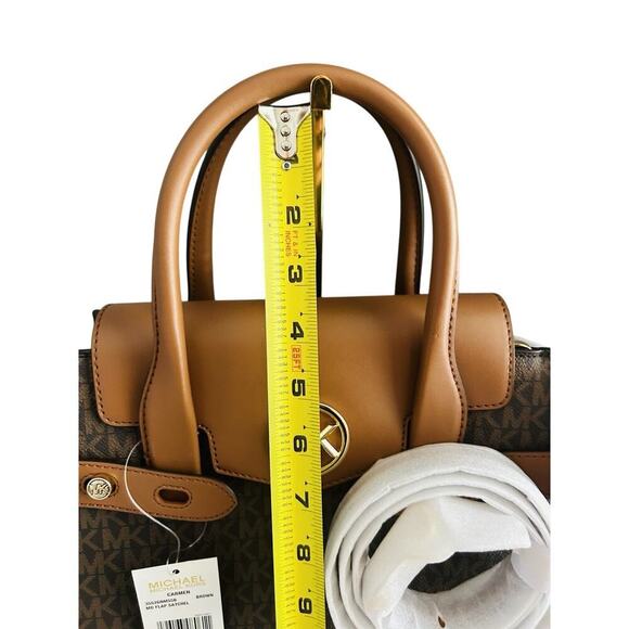 NWT Michael Kors Carmen Medium Flap Satchel Brown Handbag MK Crossbody Bag Purse - Picture 9 of 16